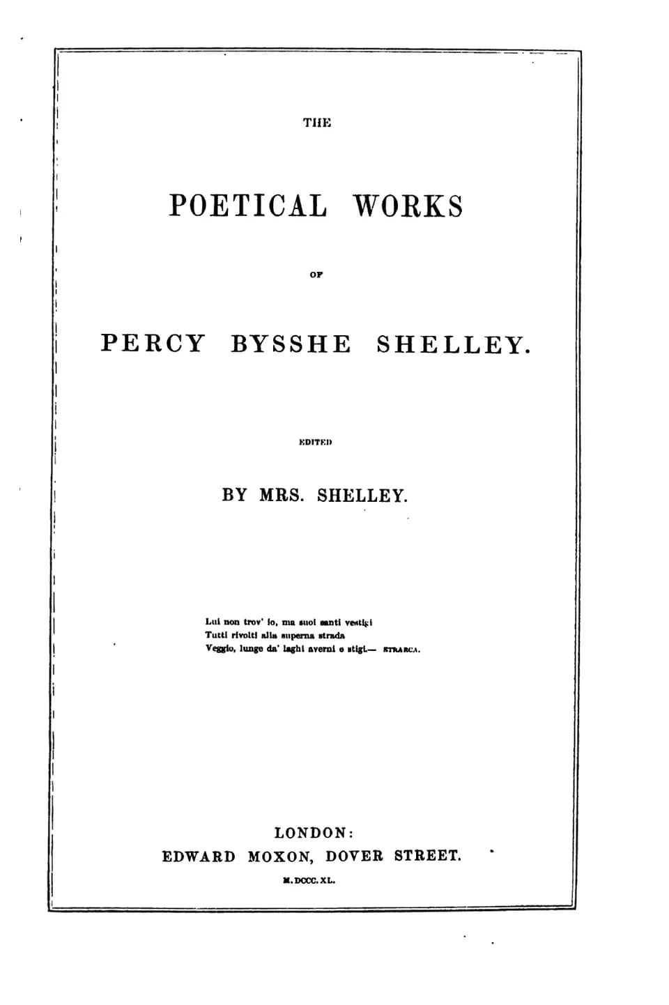 Mary Shelley - Title page from The Poetical Works of Percy Bysshe Shelley (1840)