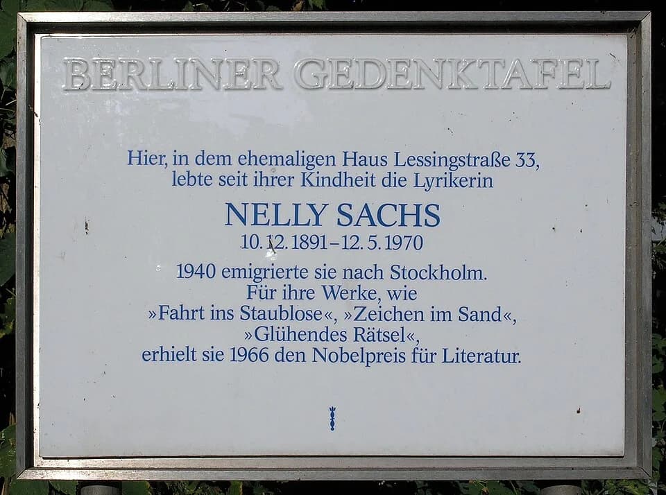 Nelly Sachs - Berlin memorial plaque, Nelly Sachs, Lessingstraße 5, Berlin-Hansaviertel, Germany
