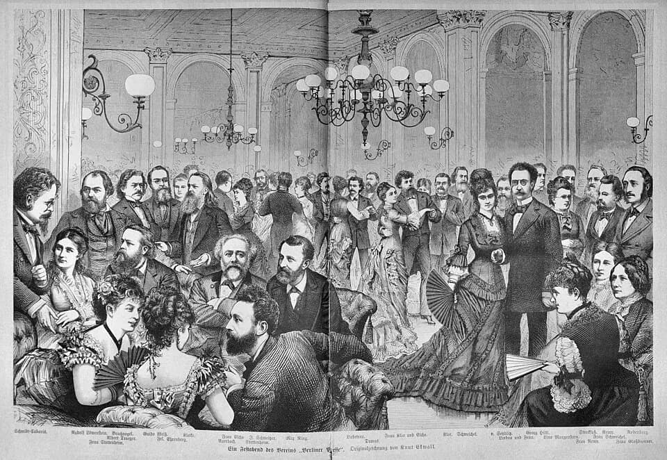 Alexandre Dumas fils - caption: "Schmidt-Cabanis.   Rudolf Löwenstein. Brachvogel.   Guido Weiß.   Kletke.   Frau Elcho. J. Schweitzer.   Max Ring.     Liebetreu.   Frau Klee und Elcho.   Klee. Schwei