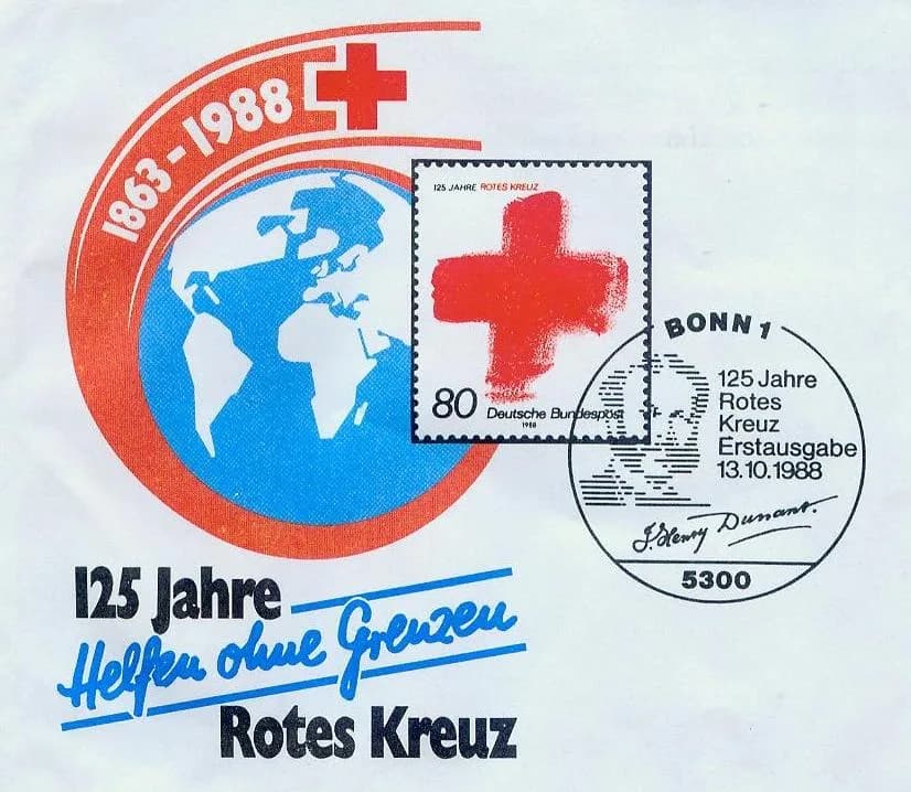 Henry Dunant - First day of issue of the Deutsche Bundespost from 1988:  125 Jahre Rotes Kreuz (125 years Red Cross)