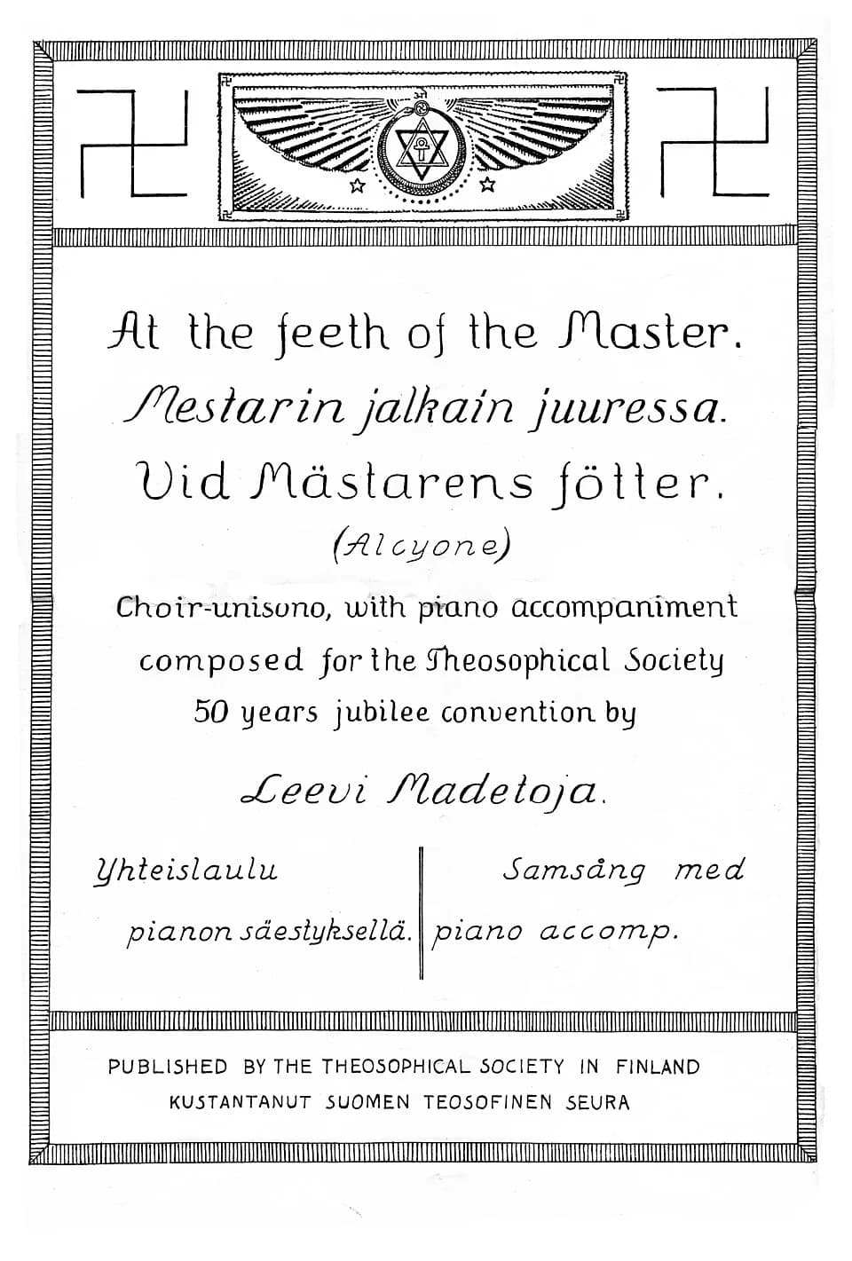Jiddu Krishnamurti - Cover of Leevi Madetoja's composition At the feeth of the Master for Jiddu Krishnamurti.
