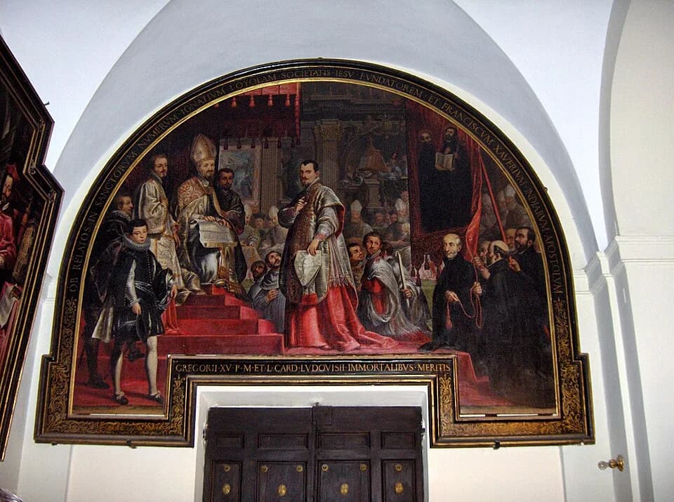 Ignatius of Loyola - "Pope Gregory XV and his nephew Cardinal Ludovico Ludovisi", painting by an anonymous artist at the entrance of the sacristy of the church Il Gesù, Rome, Italy