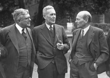 Clement Attlee - en:Australian Labor Party leaders en:Ben Chifley (middle) and en:Herbert Evatt (left) with en:British Prime Minister en:Clement Attlee (right) at the Dominion and British Leaders Conf