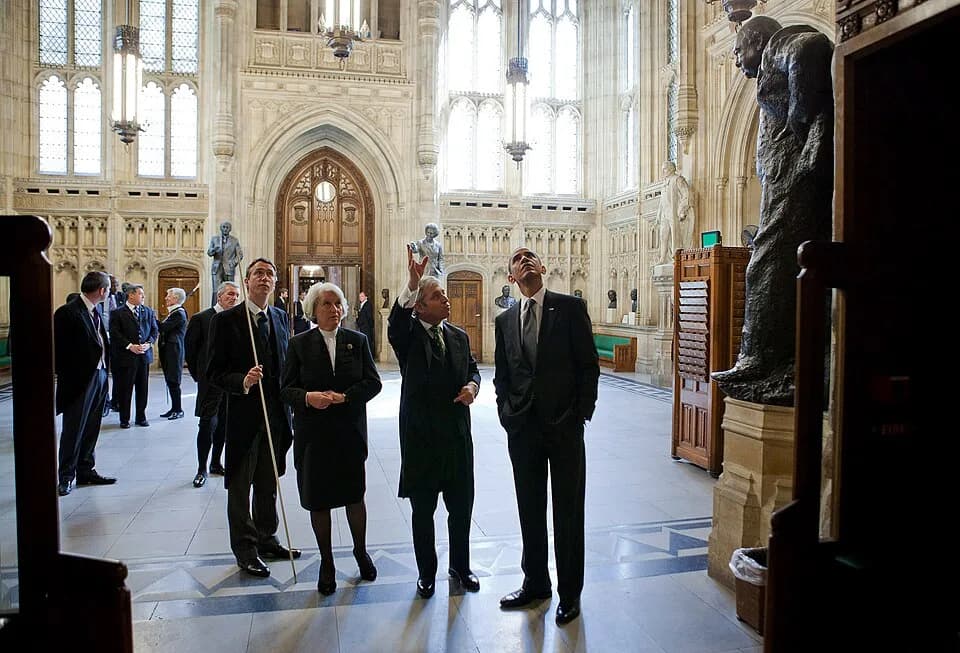 Clement Attlee - The Marquess of Cholmondeley, the Lord Great Chamberlain, Baroness Hayman, the Lord Speaker, John Bercow, the Speaker of the House of Commons, and Barack Obama, the President of the U