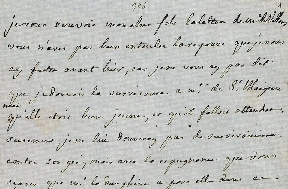 Louis XV of France - Billet de Louis XV à son petit fils le futur Louis XVI.
Le contenu total du billet est : 

Je vous renvoie, mon cher fils, la lettre de Mme de Villars. Vous n'avés pas bien entend