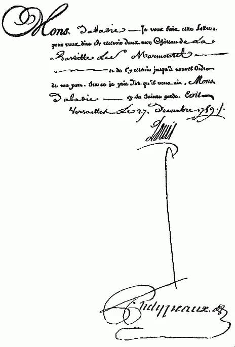 Louis XV of France - Louis XV lettre de cachet, signed by him and by his secretary Jean-Frédéric Phélypeaux, Comte de Maurepas (1701-1781).