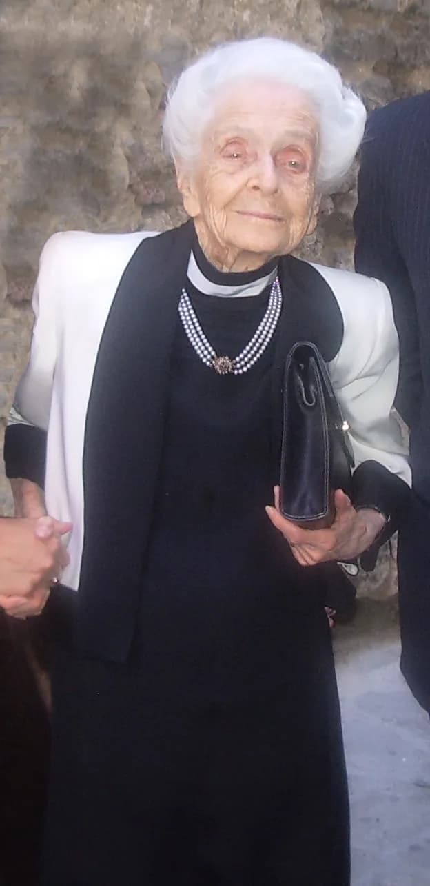 Rita Levi-Montalcini - Photo of Rita Levi Montalcini, italian senator, Nobel prize neurologist. Photo taken in San Gemini, Italy. Left side 'chopped to edit out a bystander.