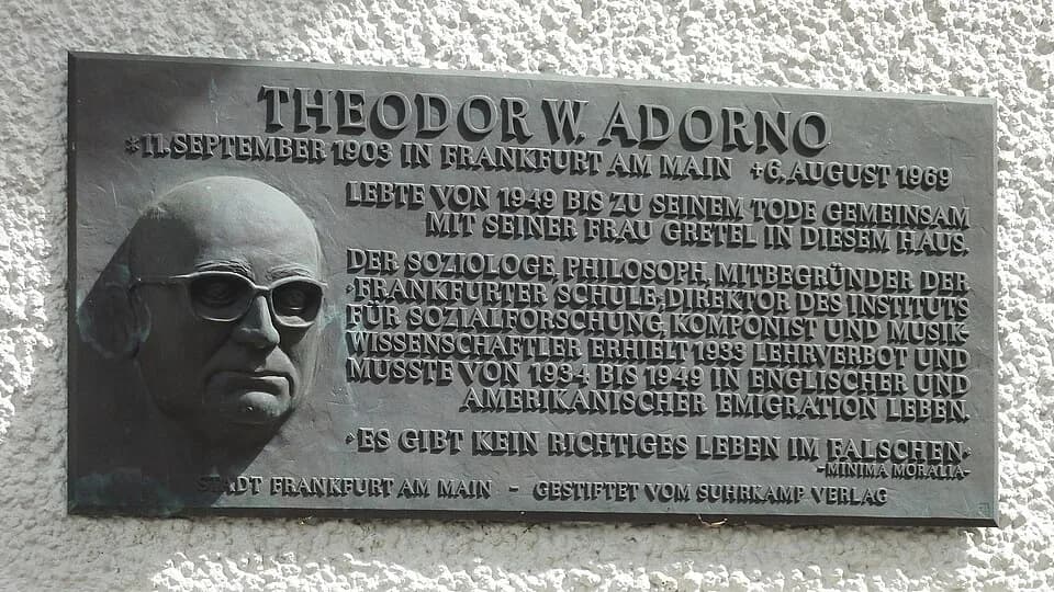 Theodor W. Adorno - Plaque for Theodor W. Adorno in his house in Kettenhofweg in Frankfurt. Unveiled on 17 November 1994. Bronze plaque with portrait, 50x103 cm, designed by Guenter Maniewski.