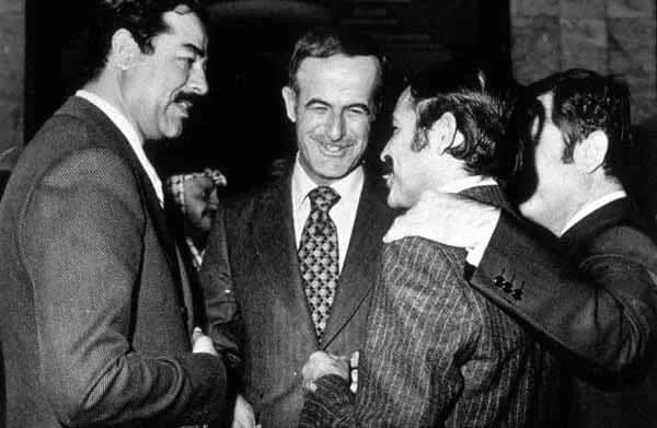 Abd al-Aziz Boutafliqa - Syrian President Hafez al-Asad (centre) with Iraqi Vice President Saddam Hussein (left), Algerian Foreign Minister Abd al-Aziz Bouteflika (right), and Syrian Vice-President Ab