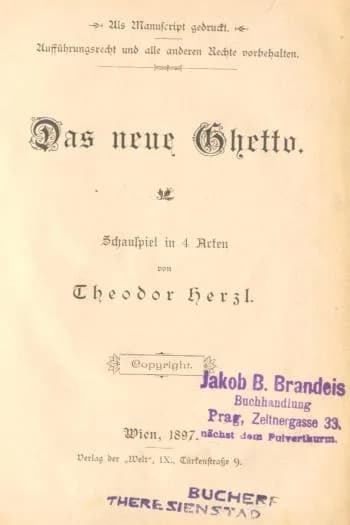 Theodor Herzl - Frontpage of Theodor Herzl's (1860-1904) book Das neue Ghetto (A New Ghetto).