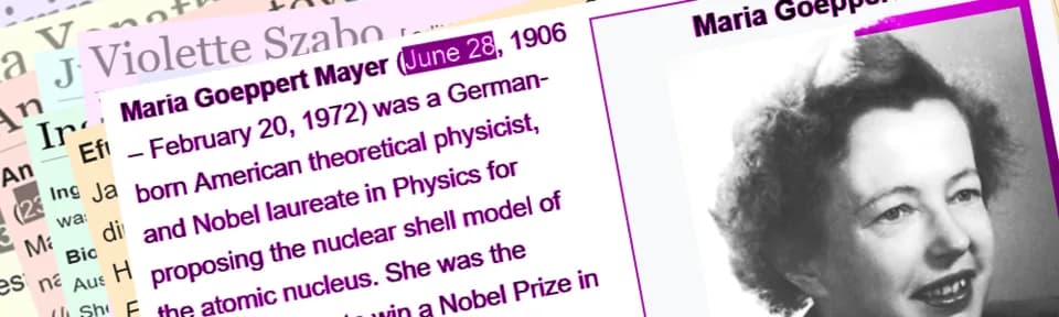 Maria Goeppert Mayer - This is a banner created for #wikiwomeninred twitter feed for June 2016