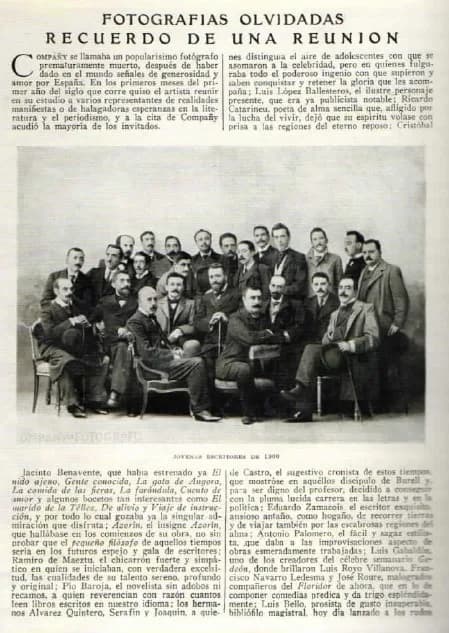 Jacinto Benavente - Grupo de escritores en el estudio del fotógrafo Company en marzo de 1900. Entre otros figuran Jacinto Benavente, Azorín, Ramiro de Maeztu, Pío Baroja, Joaquín y Serafín Álvarez Qui