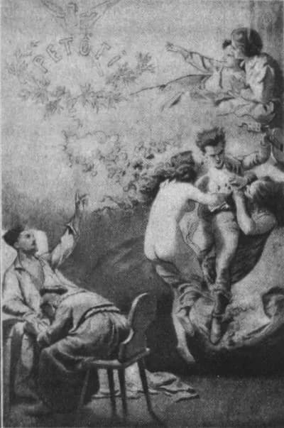 Sándor Petőfi - Mihály Zichy Petofi glorification; Old drawing (pre-1906), copyright protection has expired