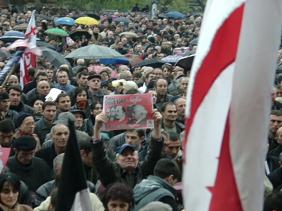 Eduard Shevardnadze - Rose Revolution Georgia, Tbilisi 2003. Protest in front of Parlament building.