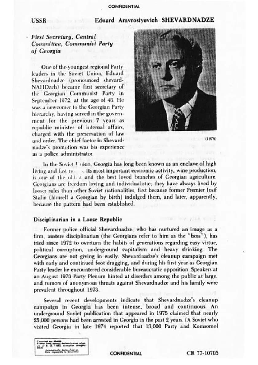 Eduard Shevardnadze - Document seized from the US Embassy in Tehran in 1979 by Iranian students