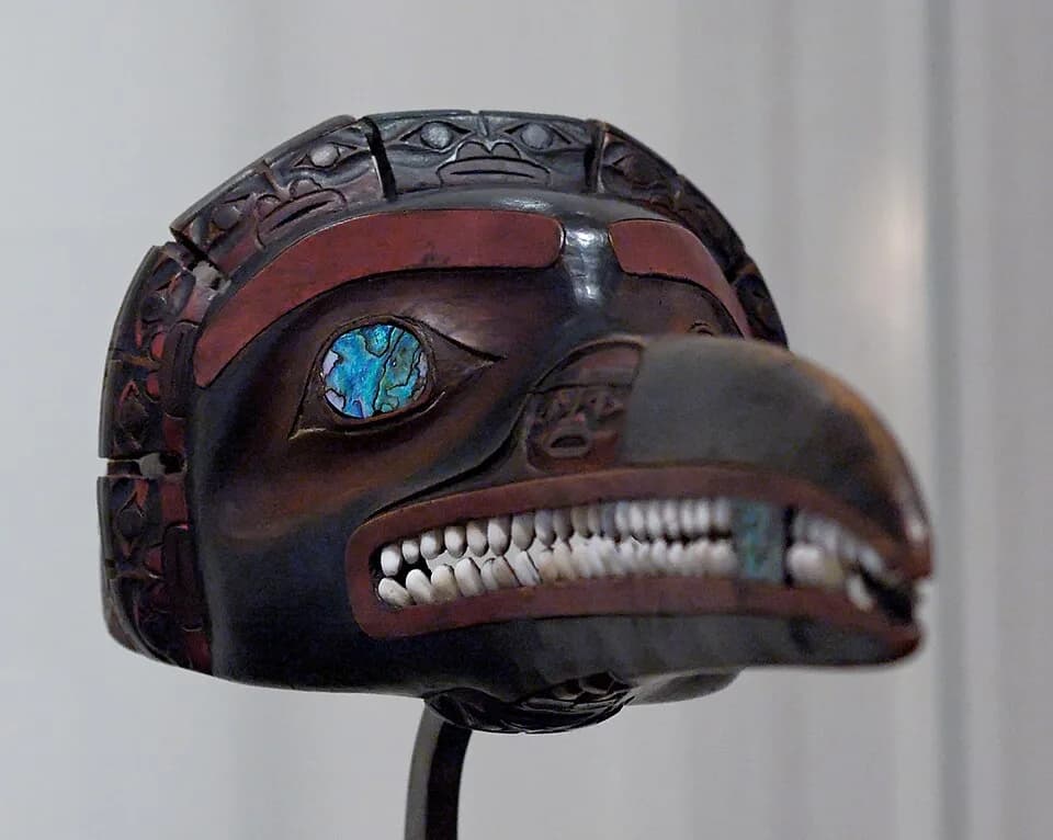 Claude Lévi-Strauss - Tsimshian head-on mask, used during the initiation rituals of the great winter ceremonies (halait). Collected in Nisga'a territory, at the mouth of the Nass River. Wood, British 