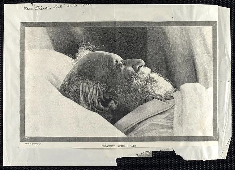 Robert Browning - Robert Browning death photo - inscribed: From "Black &amp; white", 12 December, 1891(?)