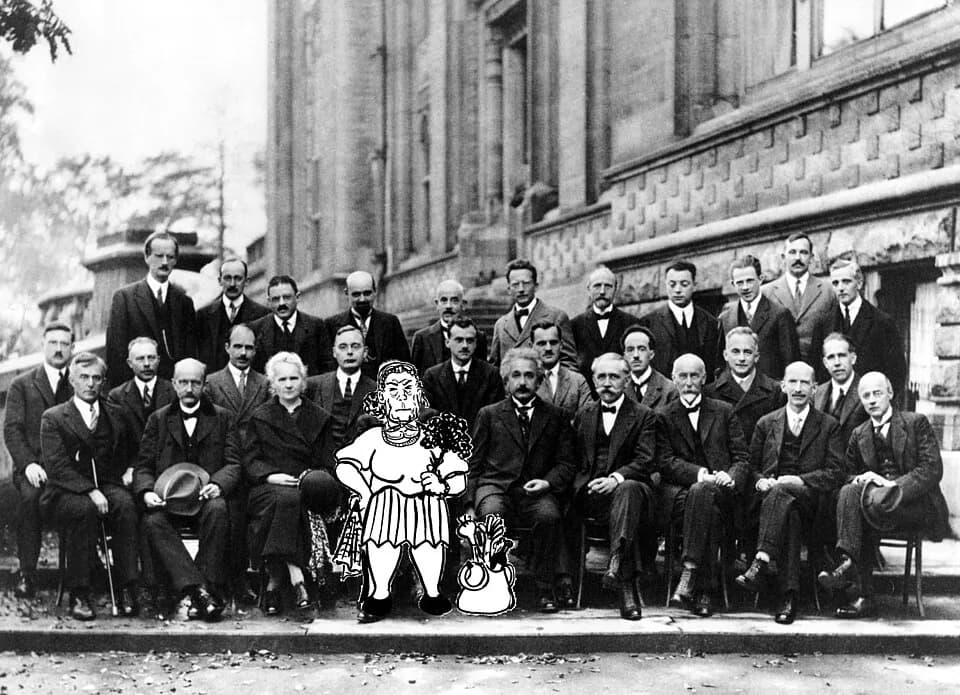 Louis de Broglie - Conférence de Solvay sur la mécanique quantique, 1927
De gauche à droite :
En haut : A Piccard, E Henriot, P Ehrenfest, E D Herzen, T H de Donder, E Schrödinger, E Verschaffelt, W