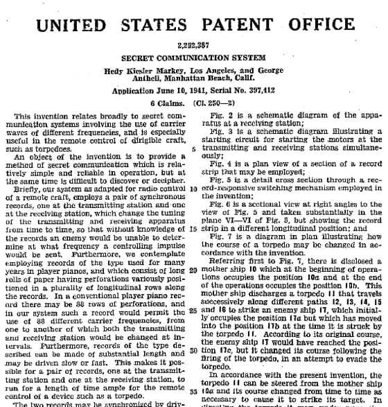 Hedy Lamarr - Patent for Secret Communication System