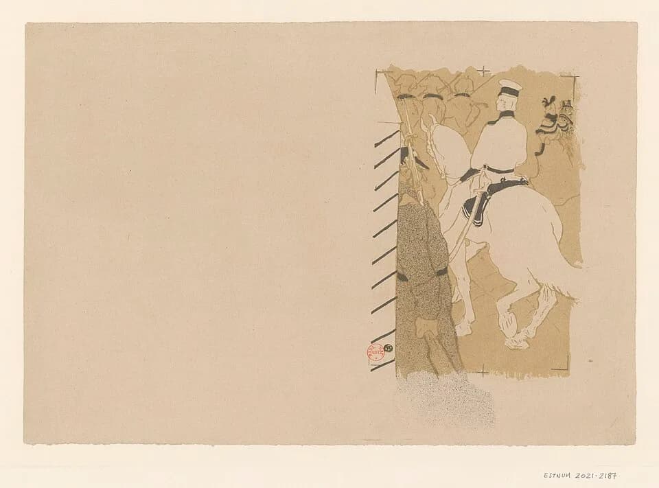 Henri de Toulouse-Lautrec - Sujet : Cavalerie
Allemagne (1871-1945). Heer
Scènes -- 1870-1913
Référence bibliographique : Delteil, 76 (n.d.)
Référence bibliographique : Adhémar, 67 (n.d.)
Référence bi