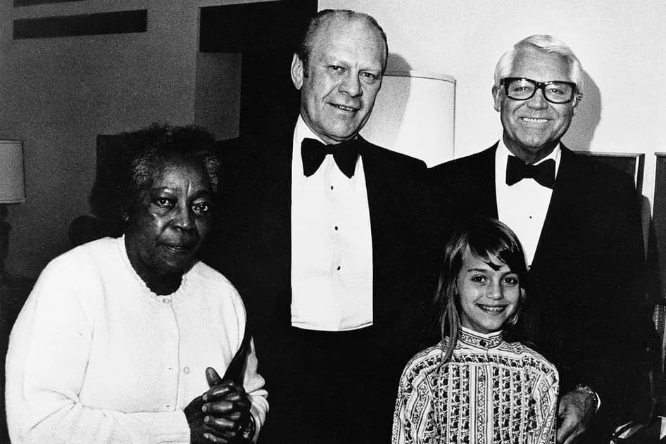Cary Grant - Jennifer and Cary Grant, Gerald Ford, maid Willie, Century Plaza Hotel - President's Suite