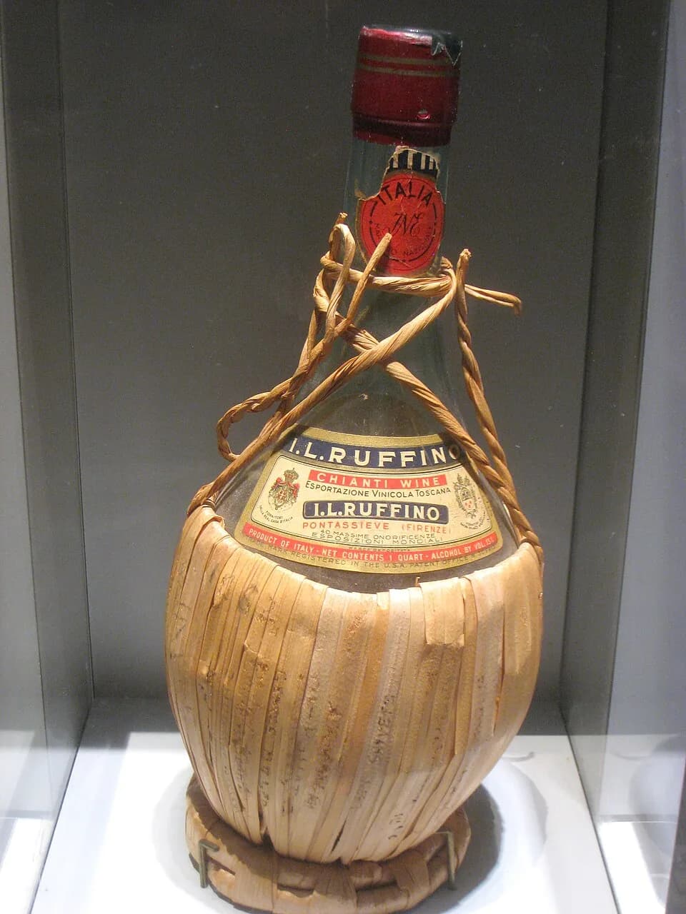 Eugene Wigner - Signed Chianti bottle from 20th anniversary celebration of successful chain reaction at CP-1 nuclear reactor, 1942, in Chicago, Illinois. The original Chianti bottle was brought by Eug