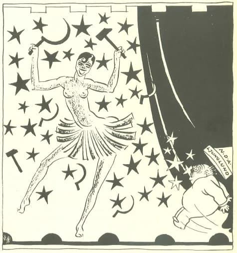 Josephine Baker - caricature from the Swedish newspaper en:Folkets Dagblad Politiken from 1928. The caricature portrays the conservative newspaper editor Ljunglund as delerious, seeing Josephine Baker