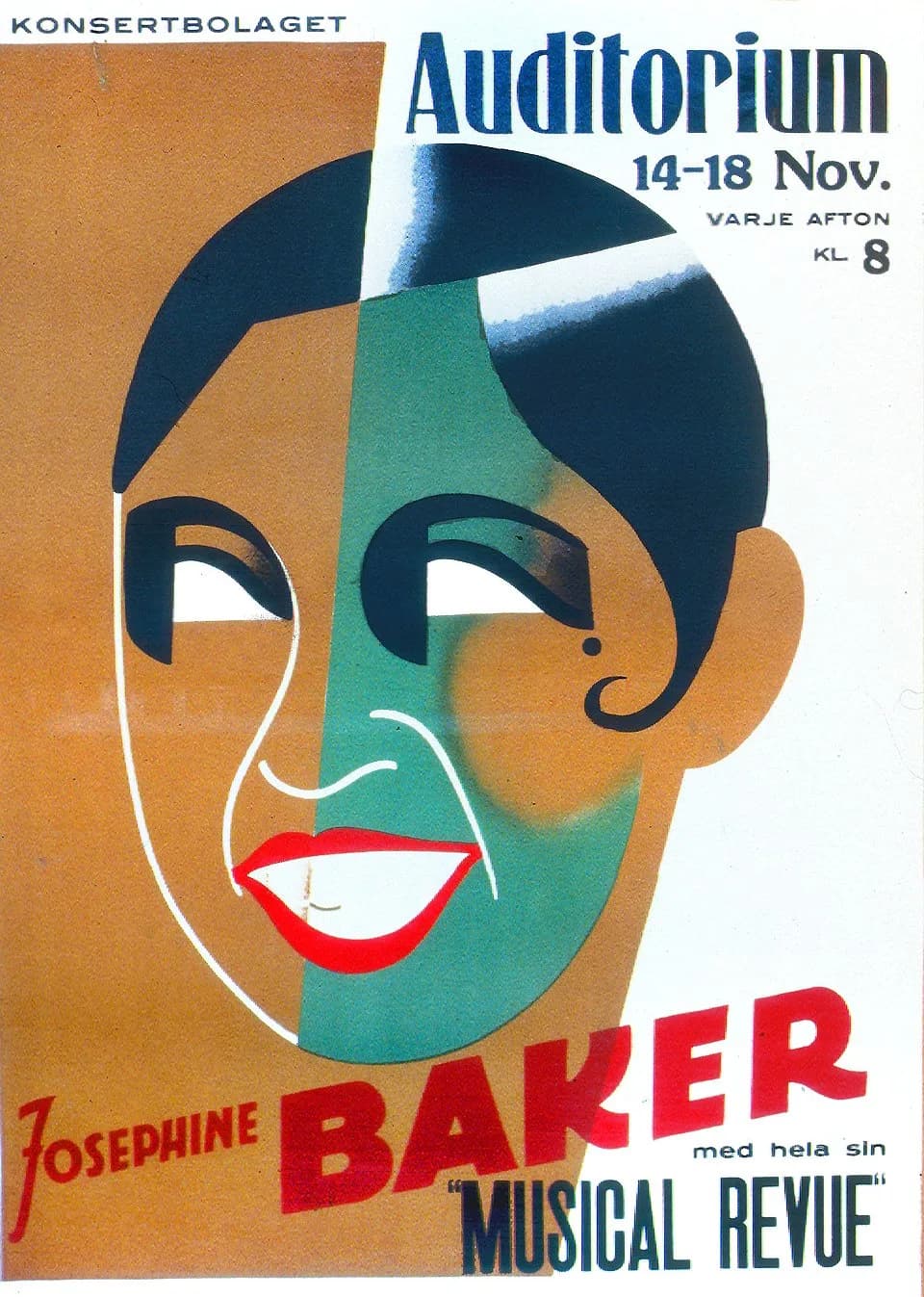 Josephine Baker - Reklamaffisch för Josephine Bakers svenska gästspel på Auditorium i Stockholm, troligtvis 1938.