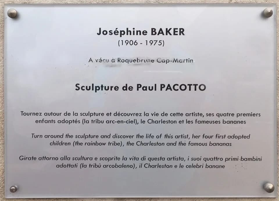 Josephine Baker - Josephine Baker plaque in Roquebrune-Cap-Martin, France