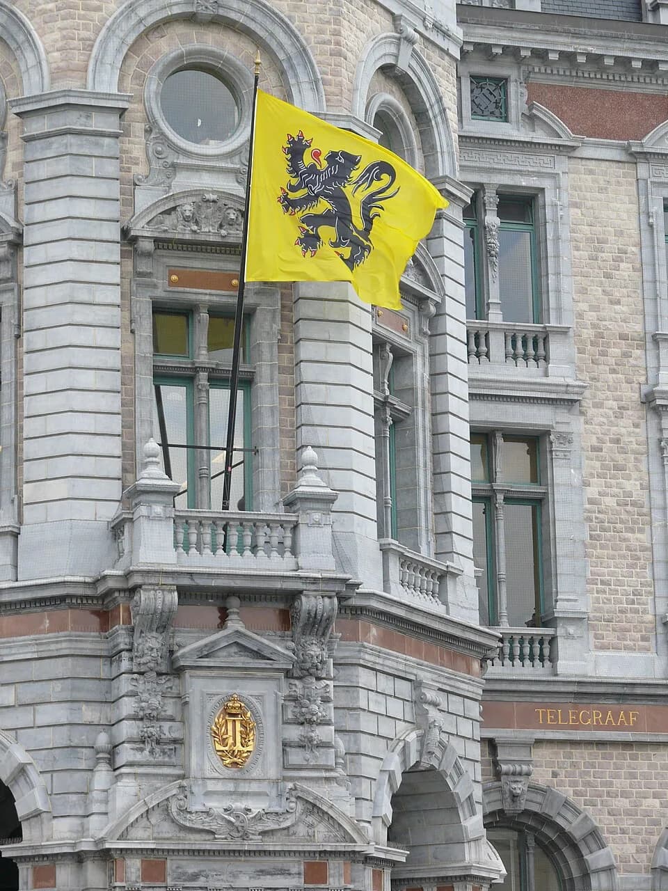 Leopold II of Belgium - Detail of the main facade of Antwerp Central Station