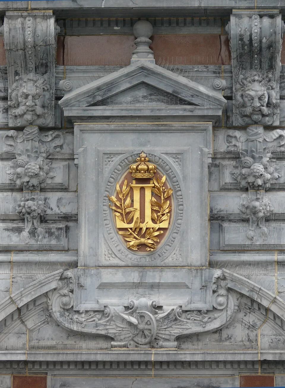 Leopold II of Belgium - Detail of the main facade of Antwerp Central Station