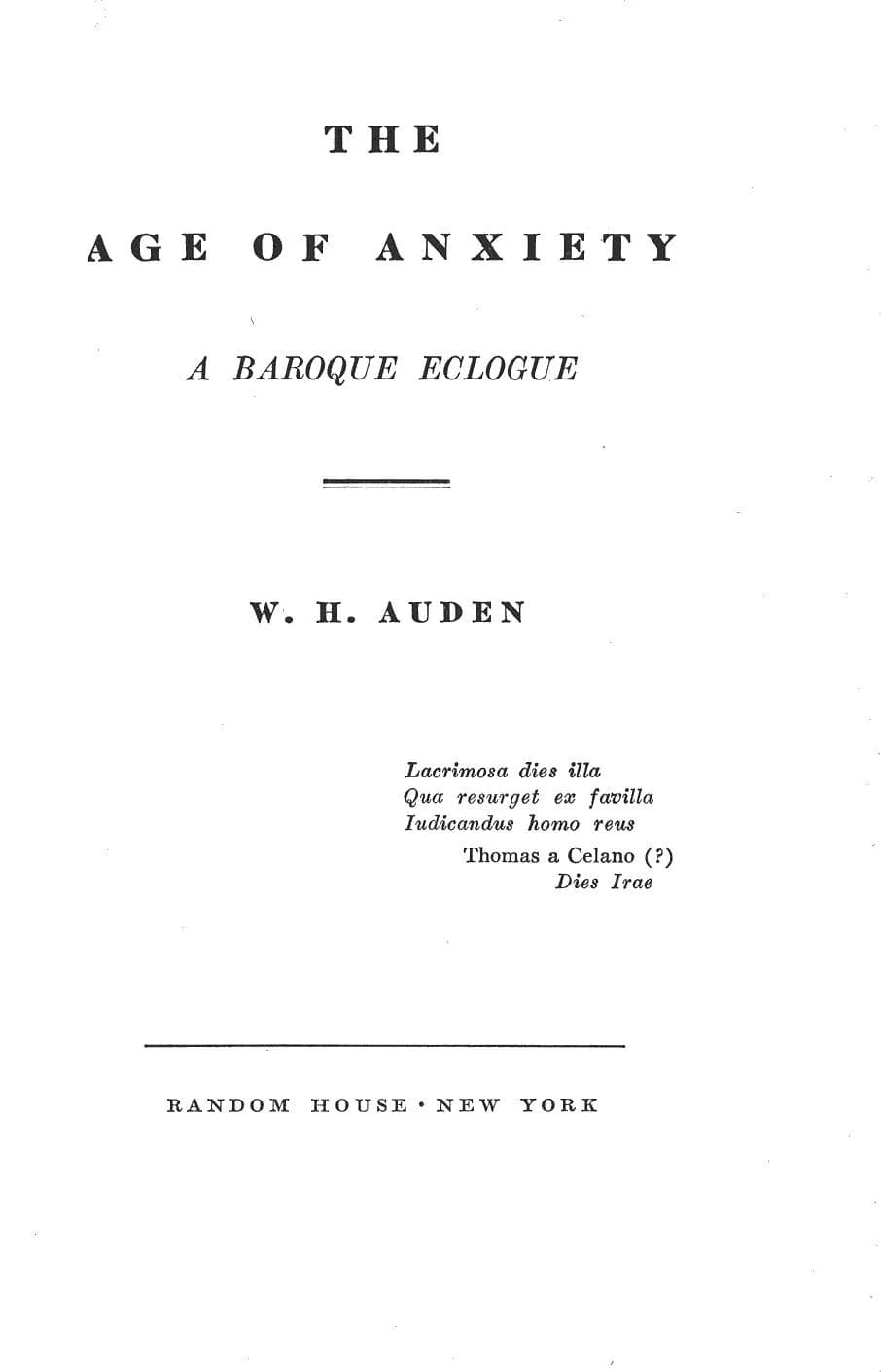 W. H. Auden - Title page of W. H. Auden, The Age of Anxiety, 1947.