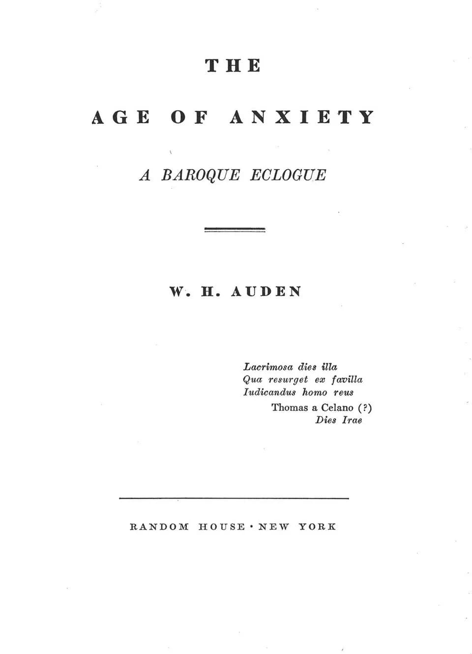 W. H. Auden - Title page of W. H. Auden, The Age of Anxiety, 1947 (non-copyrightable title page)