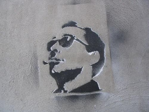 Jean-Luc Godard - Graffiti stencil of Jean-Luc Godard in Rue Villeneuve, Montreal, Canada.