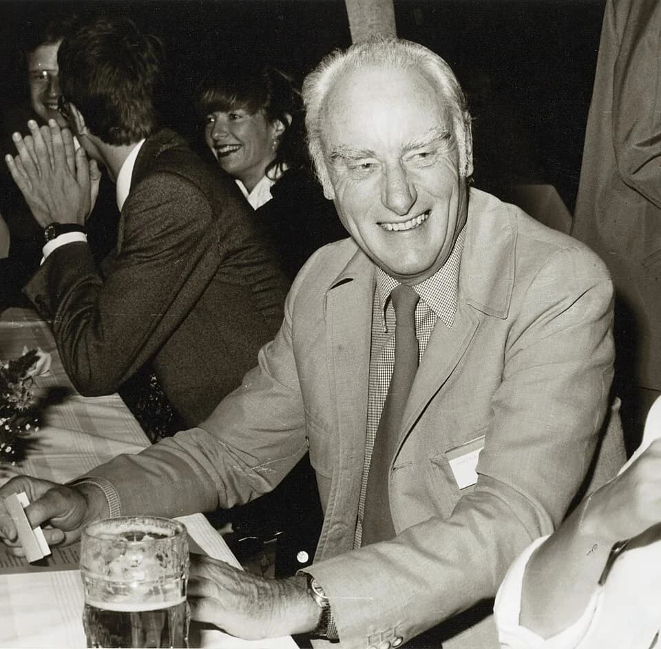 Francis Crick - Photograph of Francis Crick at a dinner at the Nobel Prize Winners Conference in Lindau, Germany,