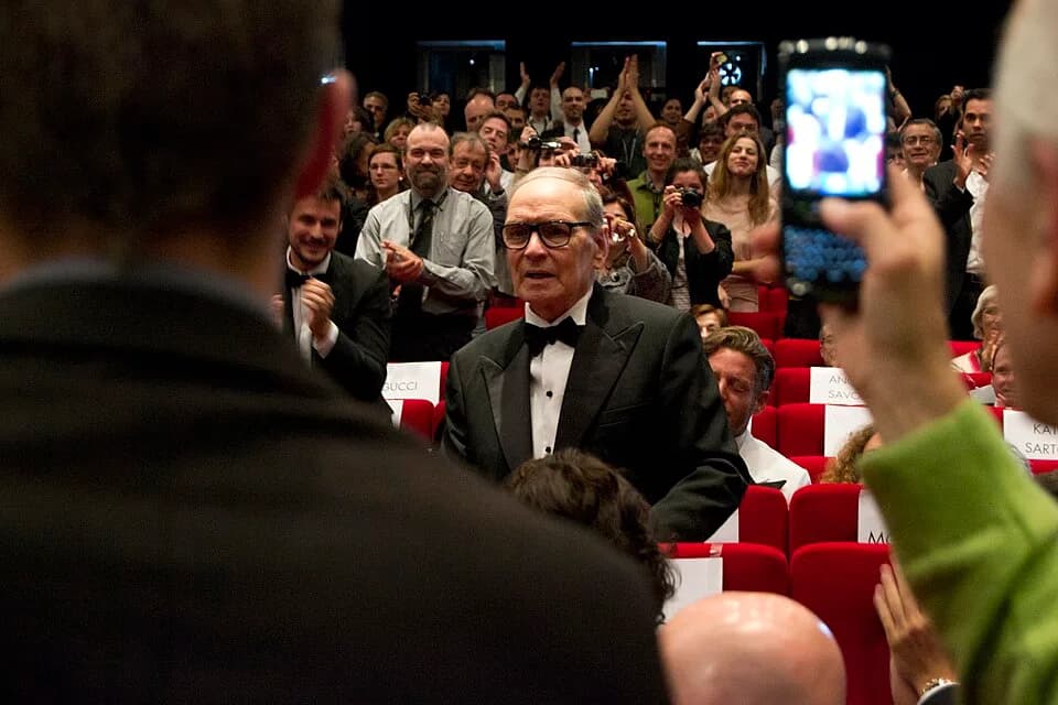 Ennio Morricone - Ennio Morricone in Cannes (Salle du Soixantième), for the presentation of new "Once upon a time in America" (Sergio Leone, 1984) version.