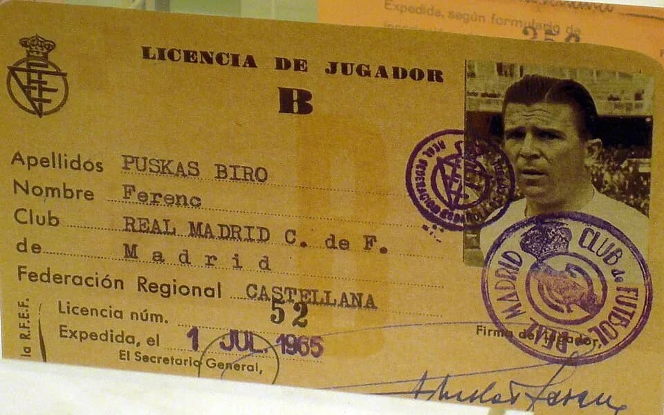 Ferenc Puskás - Puskas's Real Madrid player licence