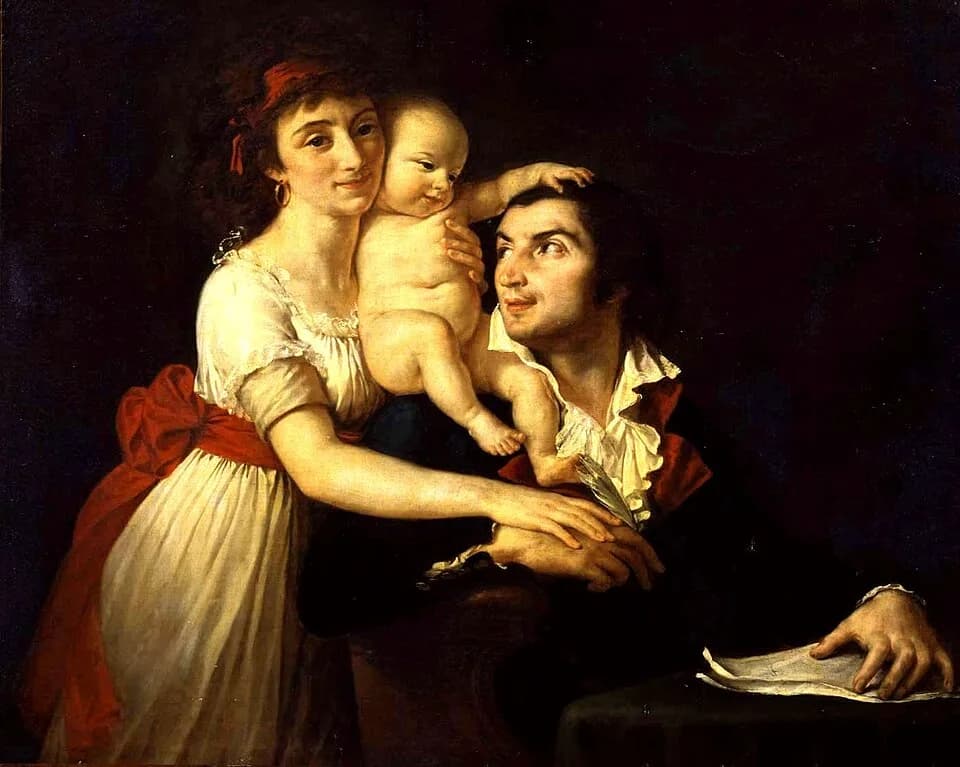 Jacques-Louis David - Portraits réunis de Camille Desmoulins (1760-1794), de sa femme Lucile (1771-1794) et de leur fils unique Horace-Camille (1792-1825).