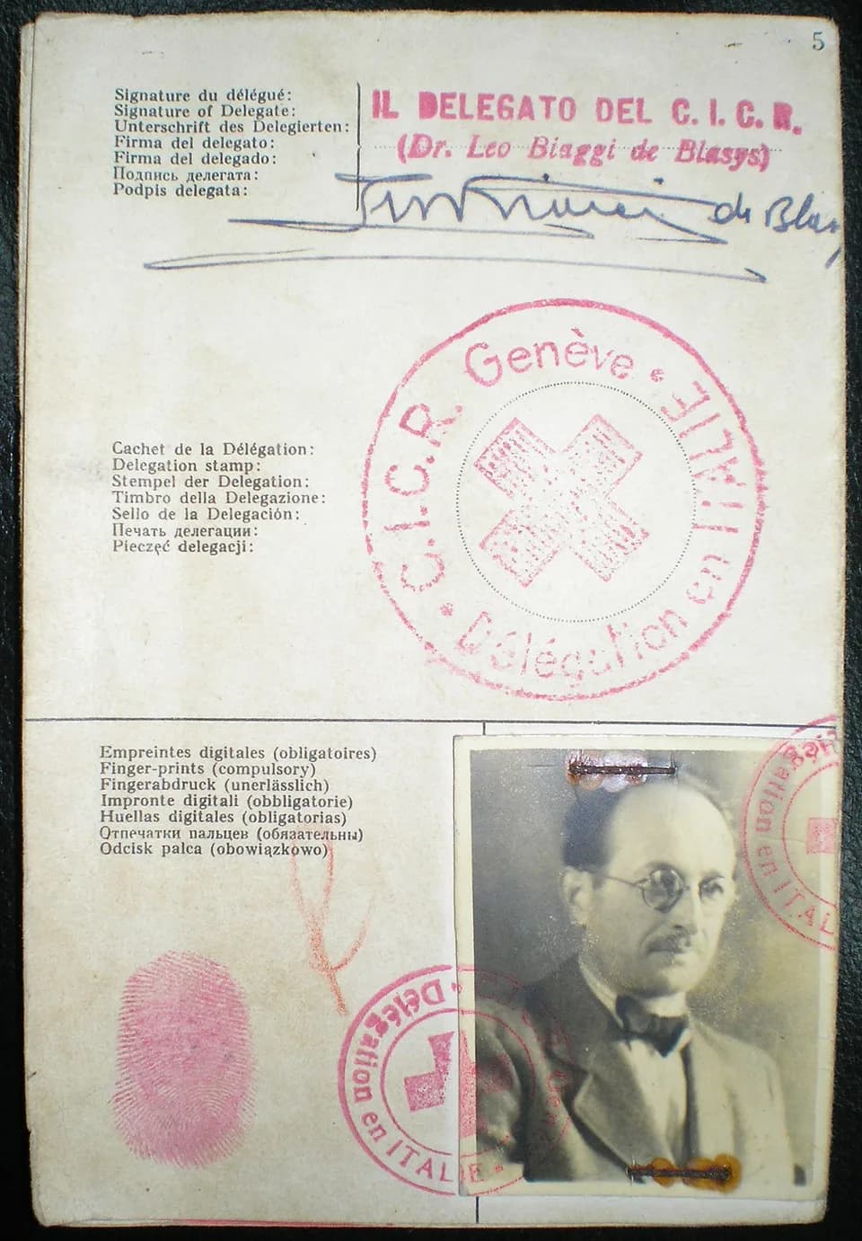 Adolf Eichmann - The Red Cross identitity document Adolf Eichmann used to enter Argentina under the alias Ricardo Klement in 1950, issued by the Italian delegation of the Red Cross in Genoa, Italy.