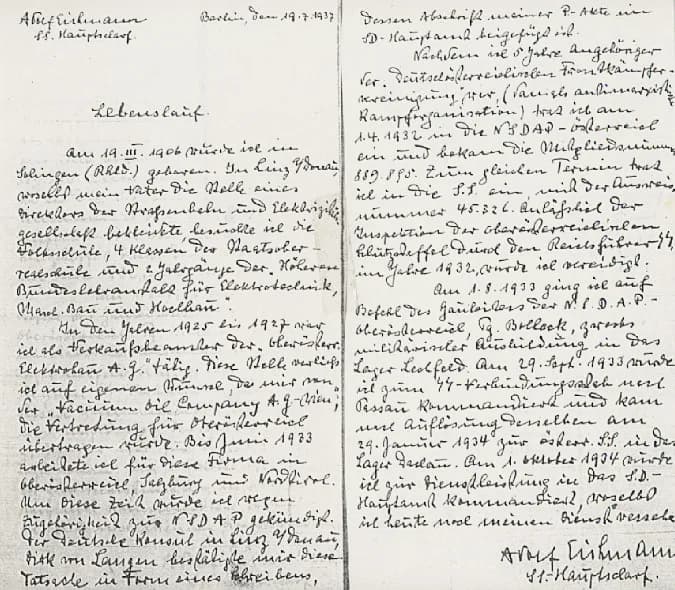 Adolf Eichmann - Copy of Adolf Eichmann's appoint order as an SS officer