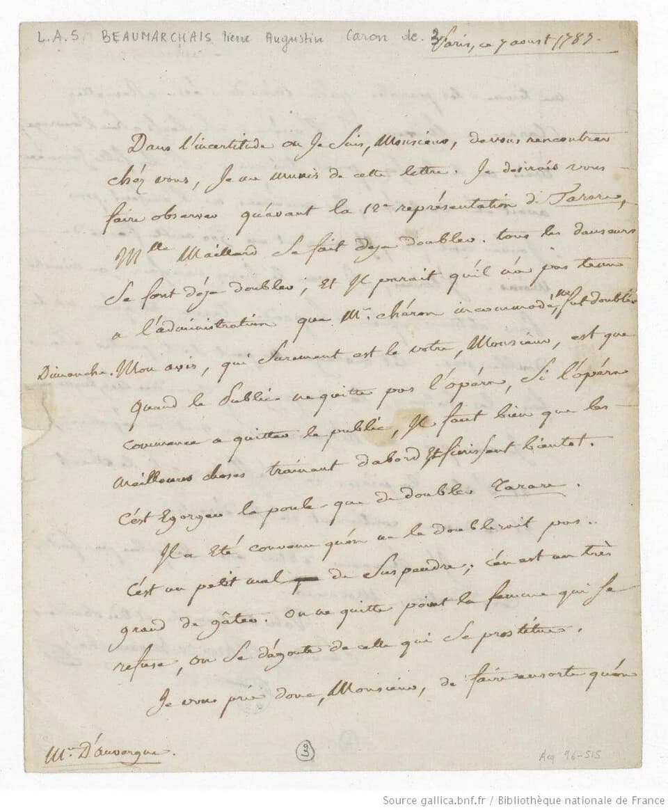 Pierre Beaumarchais - Autograph
