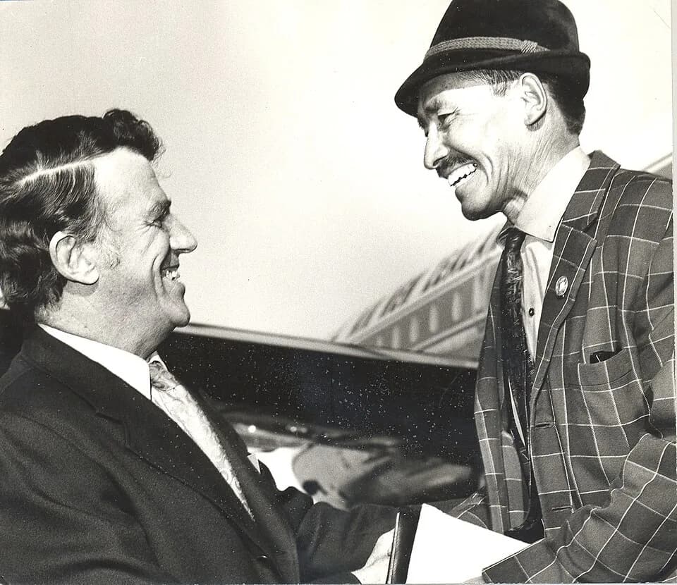 Tenzing Norgay - Edmund Hillary &amp; Sherpa Tenzing 1 B&amp;W photo print, copy
Beside aircraft shaking hands in greeting or farewell.

Any use of this image must be accompanied by the credit “Horowh