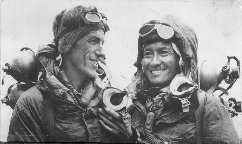 Tenzing Norgay - 29 May 1953 Tenzing Norgay and Edmund Hillary after successfully completing the first ascent of Mount Everest at 11.30am.
