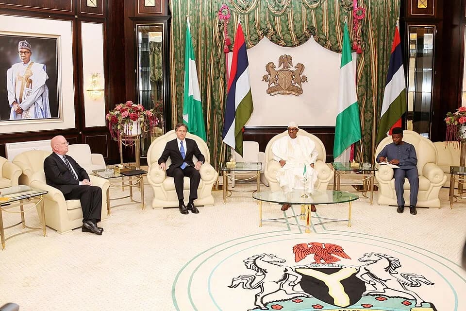 Muhammadu Buhari - Deputy Secretary of State Antony "Tony" Blinken, with U.S. Ambassador to Nigeria James Entwistle, meets with Nigerian President Muhammadu Buhari at the Aso Rock Presidential Villa i