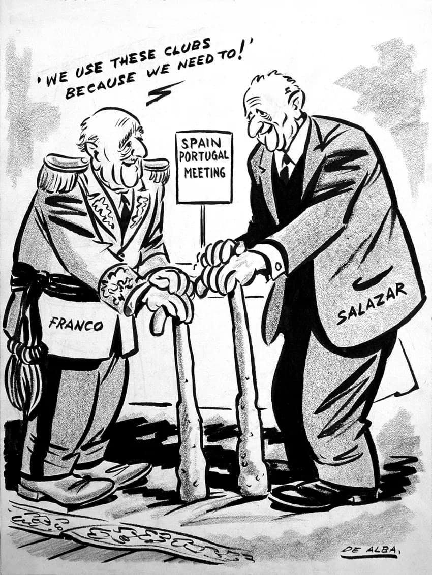 António de Oliveira Salazar - Los ancianos dictadores de España y Portugal, Franco y Salazar, se reúnen en la frontera para dialogar: "Usamos estos garrotes porque los necesitamos"