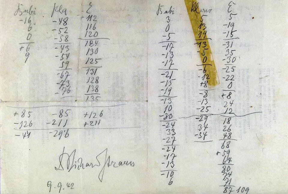 Richard Strauss - Skatzettel von Richard Strauss (zu einer Partie mit seinem Sohn "Bubi" und dem Sänger Franz Klarwein "Klarw."), auf der Rückseite ein maschinenschriftliches Gedicht in 10 Strophen zu