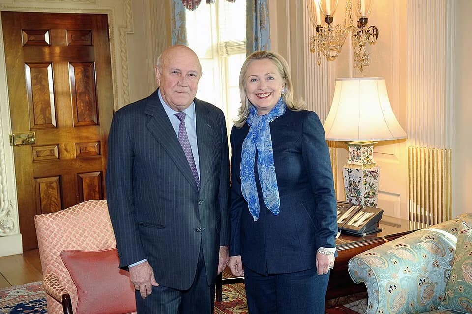 F. W. de Klerk - U.S. Secretary of State Hillary Rodham Clinton meets with F.W. de Klerk, former President of the Republic of South Africa, at the U.S. Department of State in Washington, D.C., on Marc
