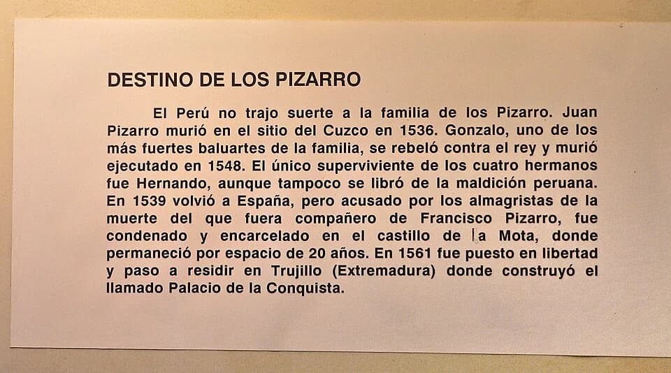 Francisco Pizarro - Descripción: Ilustración sobre la “maldición peruana”, en una de las vitrinas del Museo.
Lugar: Casa Museo Pizarro
Ciudad : Trujillo
País : España
Fotógrafo: © Manuel González Olae