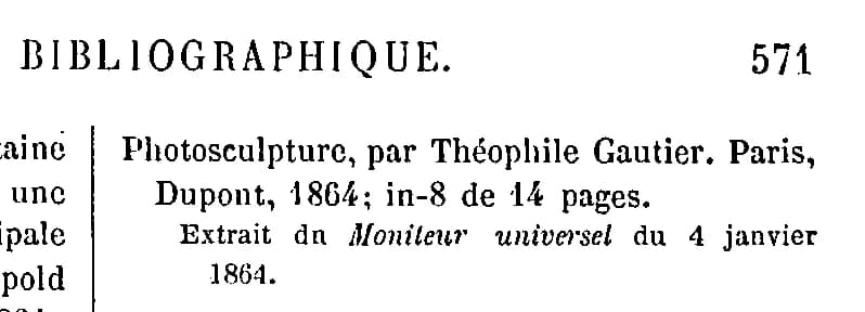 Théophile Gautier - Extrait du Bulletin bibliographique de la Gazette des beaux-arts, 1864, page 571, 2ème colonne.