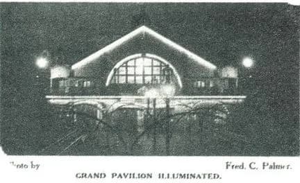 Marcel Duchamp - The Grand Pier Pavilion, Herne Bay, Kent illuminated on the night of its grand opening by the Lord Mayor of London on 3 August 1910. Photograph by Fred C. Palmer from the defunct news